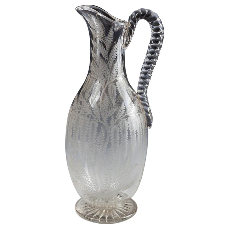 Very Fine Naturalistic Engraved Glass Ewer c1880 For Sale