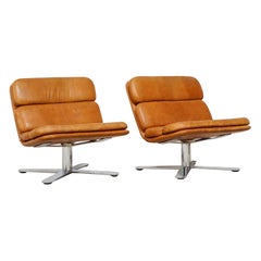 John Follis Pair of Patinated Leather Lounge Chairs, 1970s California