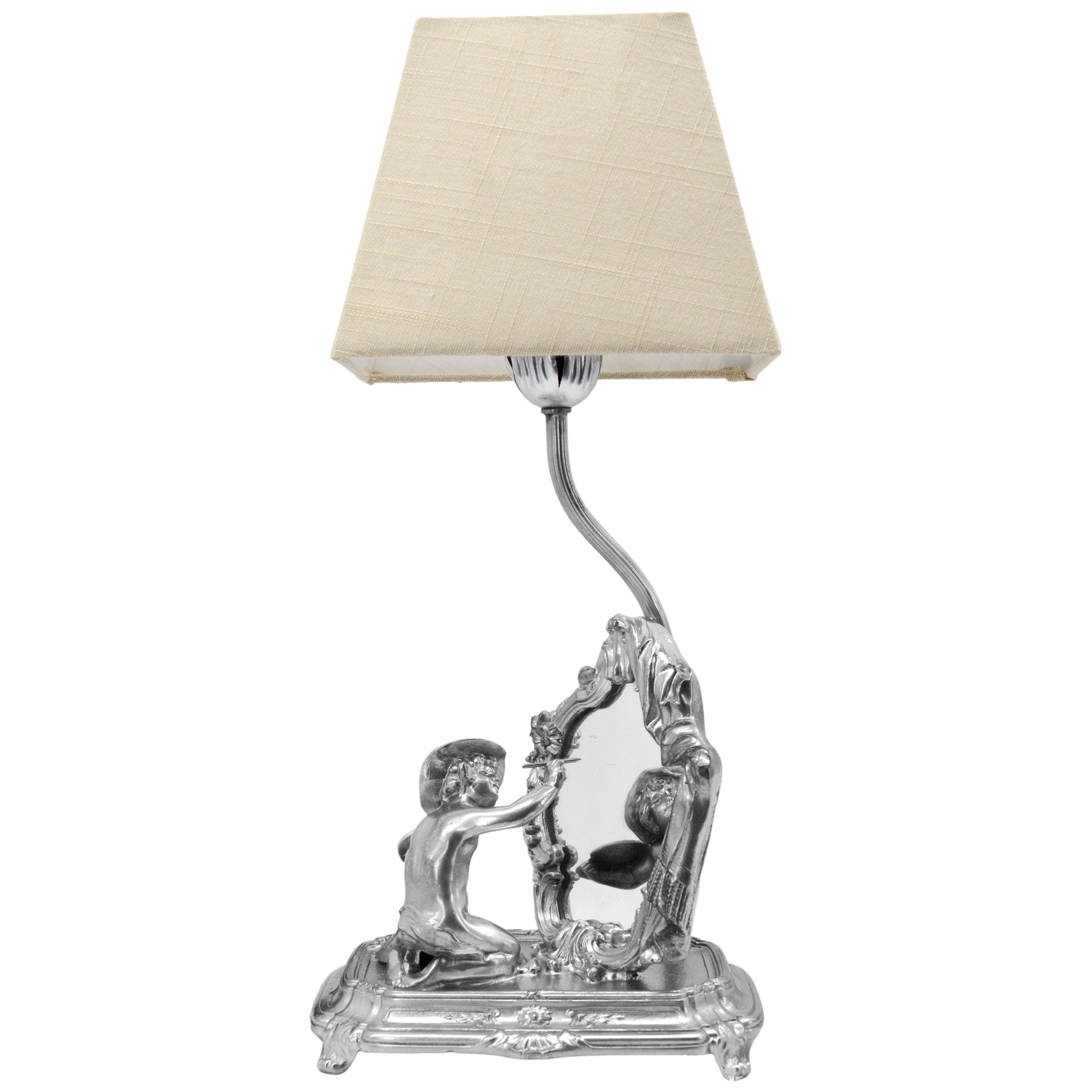 French Mirror Table Lamp, Painter, ca.1900 For Sale