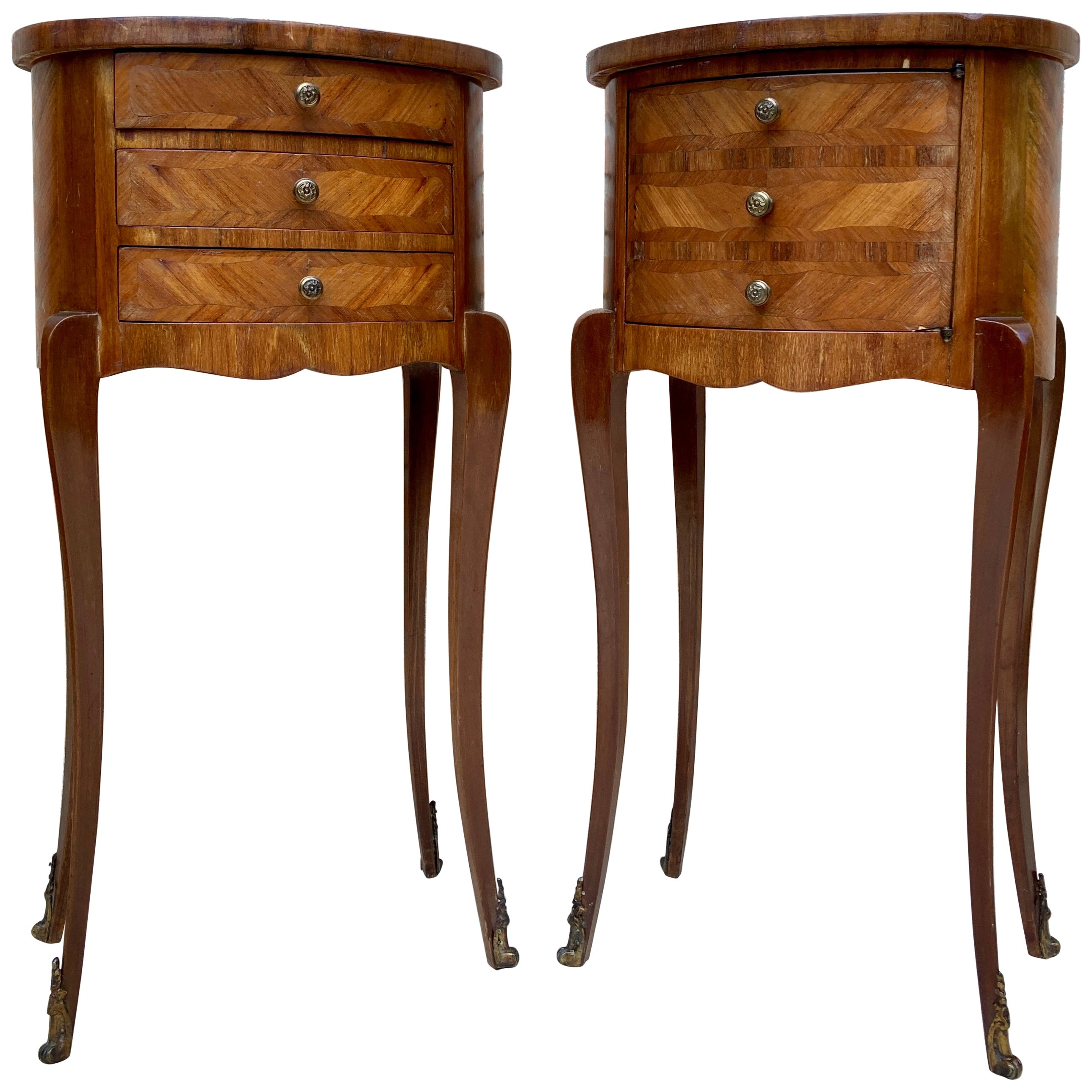 Louis XVI Style Inlaid Walnut Nightstands, France, 1920s, Set Of 2