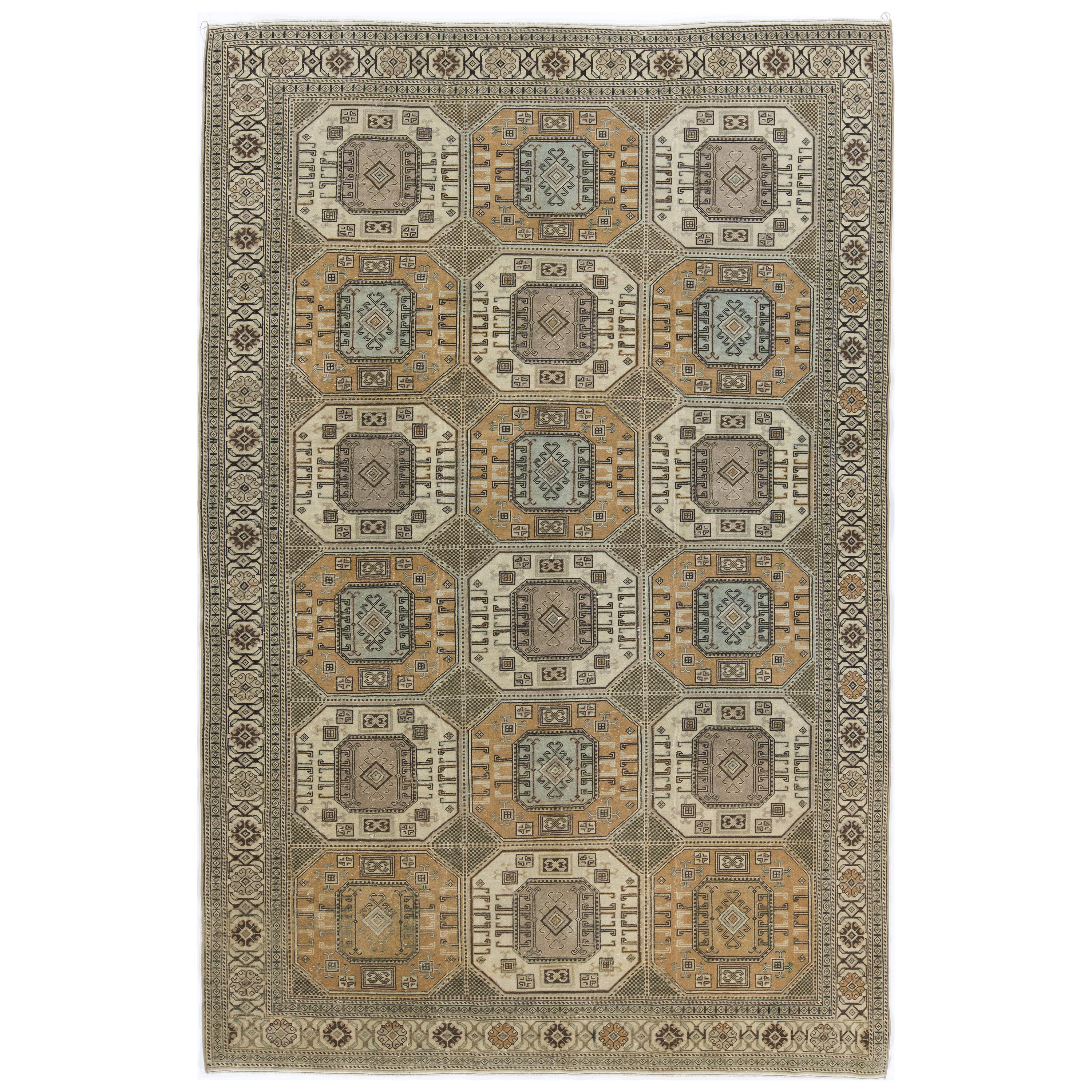 6.3x9.5 Ft Mid-Century Turkish Kysari Area Rug, Handmade Wool Carpet For Sale