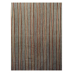 Retro Turkish Kilim in Allover Stripe Pattern  in Gray, Ivory, Black, Maroon