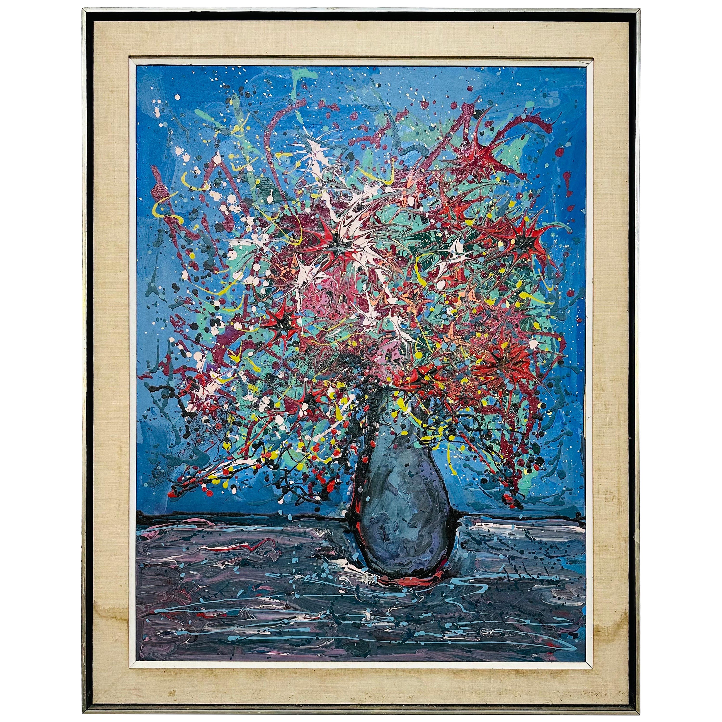 Mid-Century Modern Floral Abstract Expressionist Painting For Sale