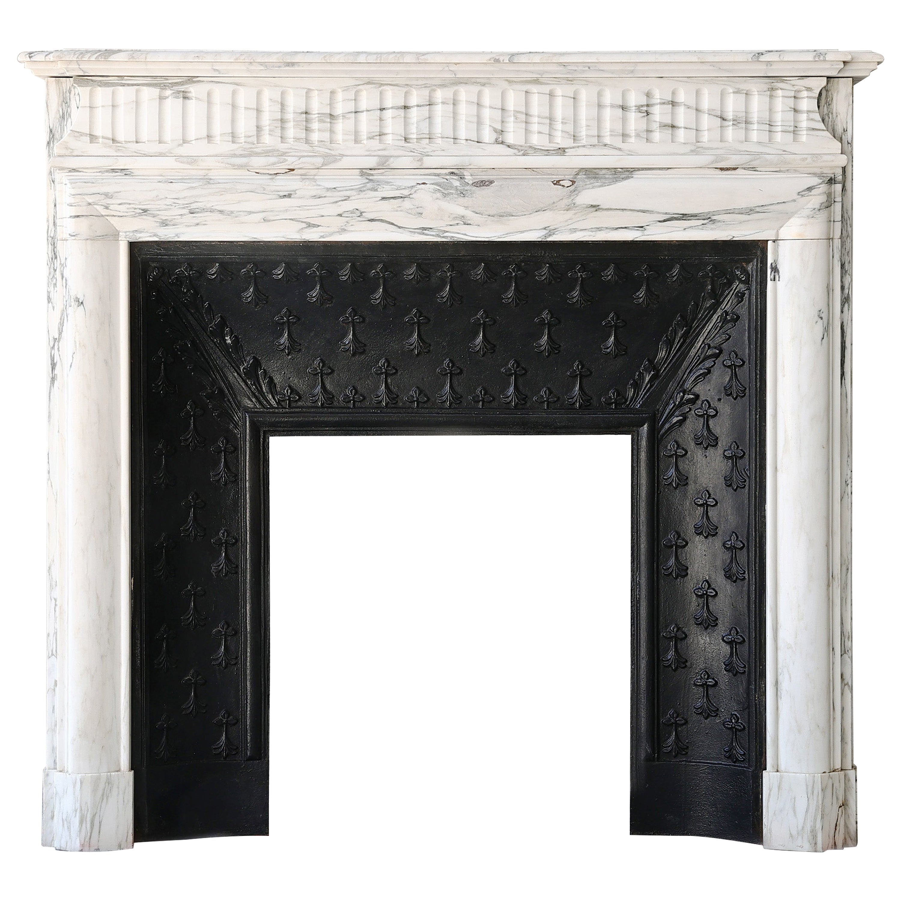 Carrara marble fireplace from the 19th century in style of Louis XIV