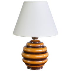 Swedish Grace Sphere Shaped Table Lamp in Painted Birch Wood, 1930s