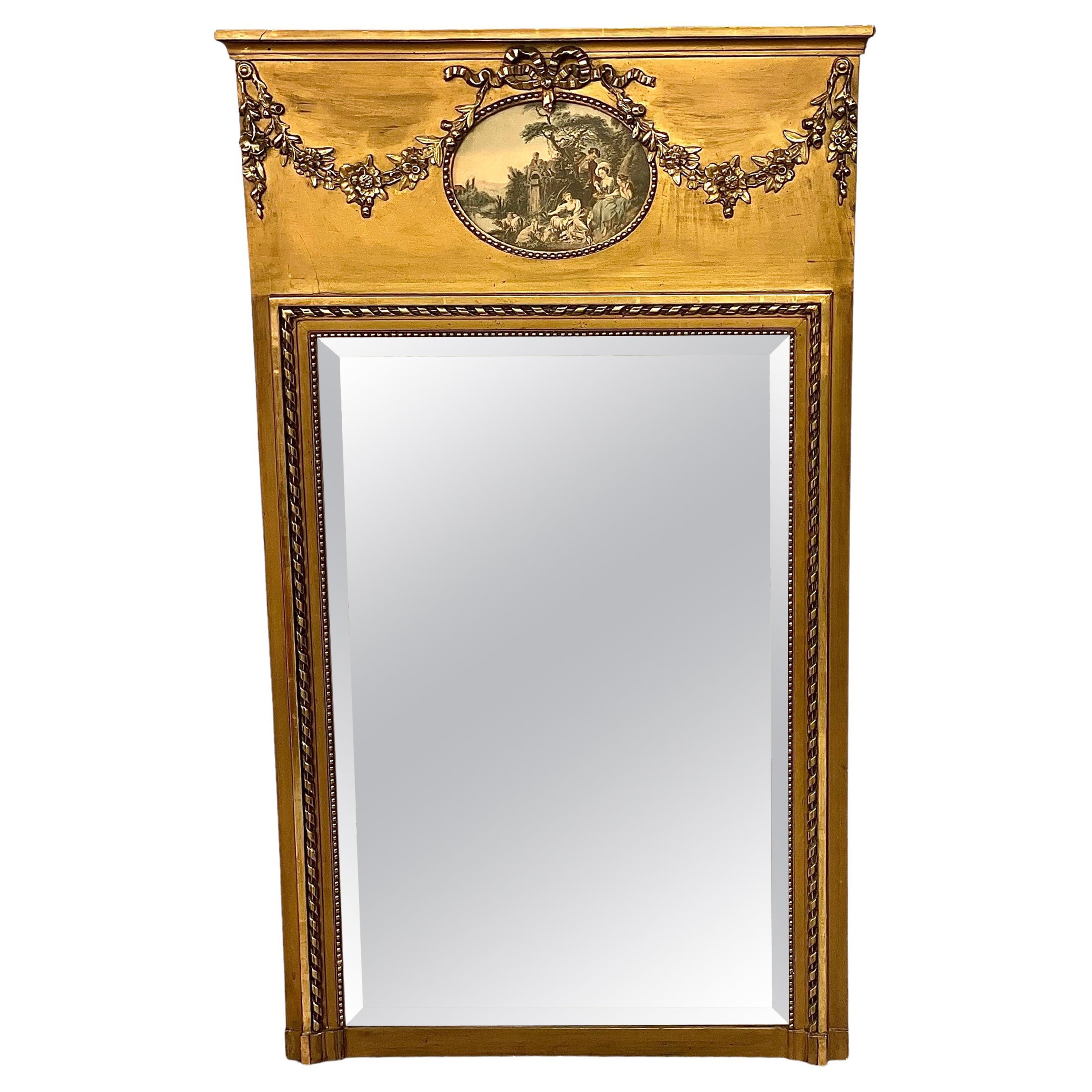 Antique Louis XVI Style Giltwood Trumeau Mirror For Sale
