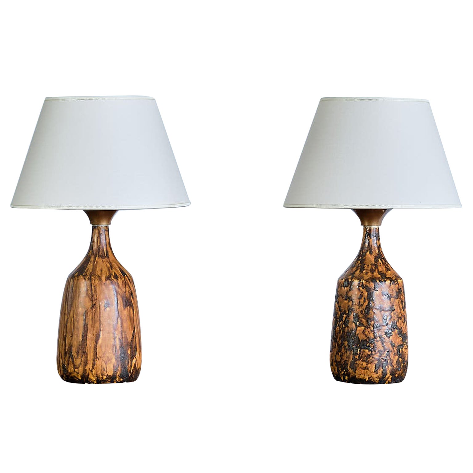 Pair of Gunnar Borg Glazed Stoneware Table Lamps, Höganäs, Sweden, 1960s For Sale