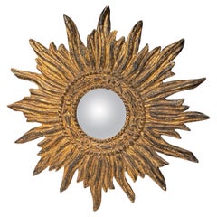 Antique  French Intricate Carved Gilt Wood Soleil Sunburst Starburst Wall Mirror 