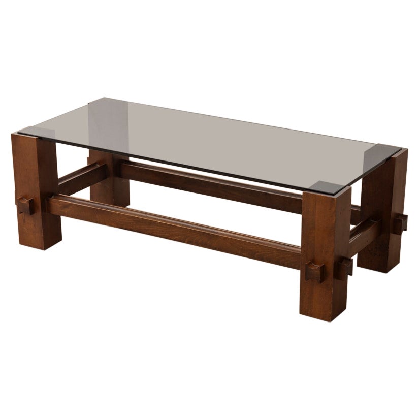 Tavolino vintage anni 60 legno e vetro design Fontana Arte