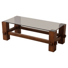Retro 60s wood and glass coffee table design by Fontana Arte