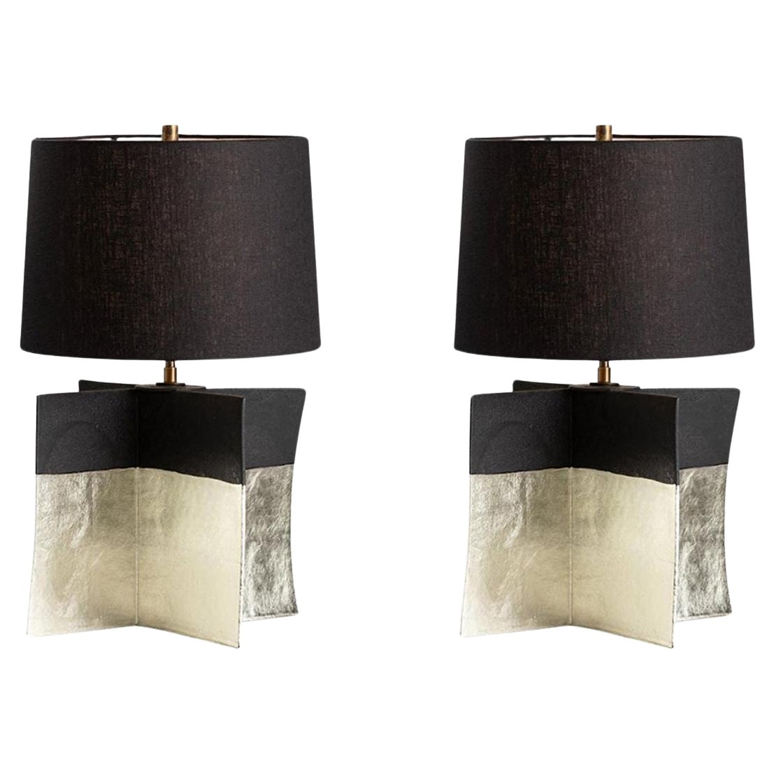 Dumais Made, Lampade da tavolo Croisillon in ceramica contemporanea, smalto oro, 2021 in vendita