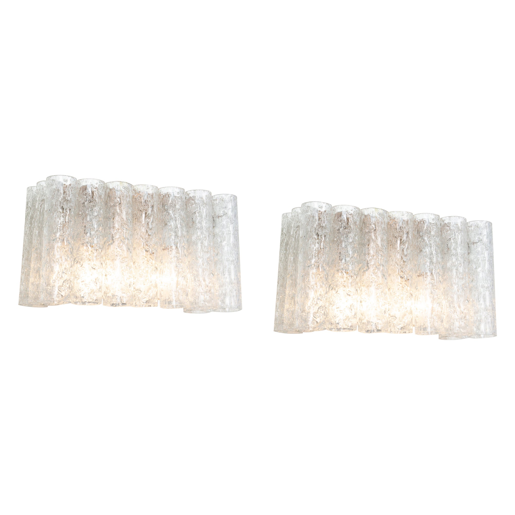 1 of 2 Pairs of Ice Glass Wall Sconces by Doria, Germany, 1960s For Sale