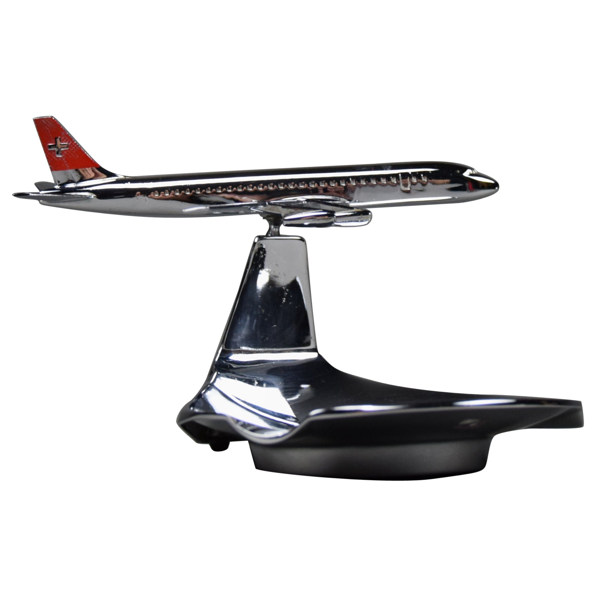 Mid Century Swiss Air DC-8 Chrome Plated Ashtray For Sale