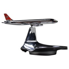 Vintage Mid Century Swiss Air DC-8 Chrome Plated Ashtray