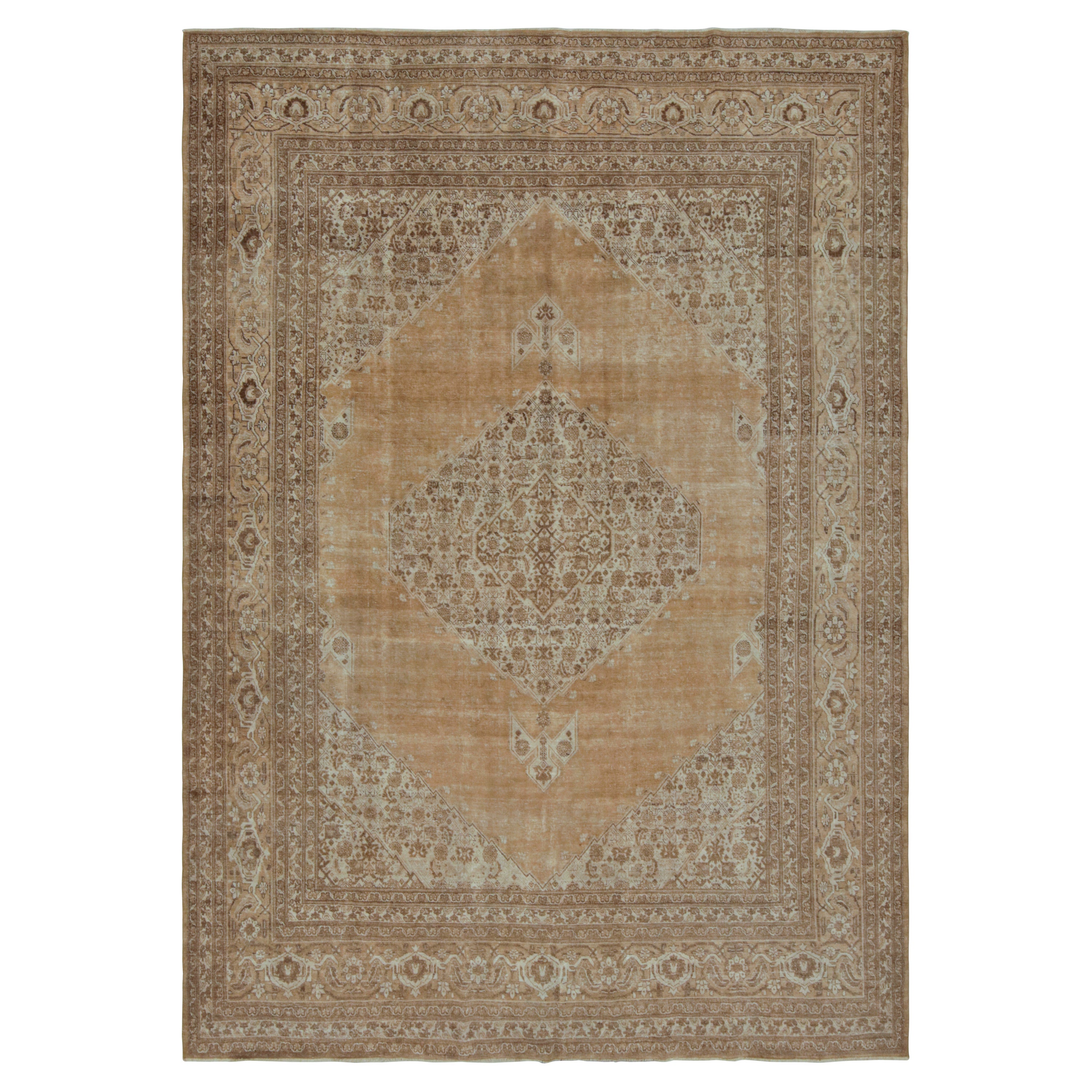 Antique Persian Tabriz Rug in Brown, with Open Field, from Rug & Kilim