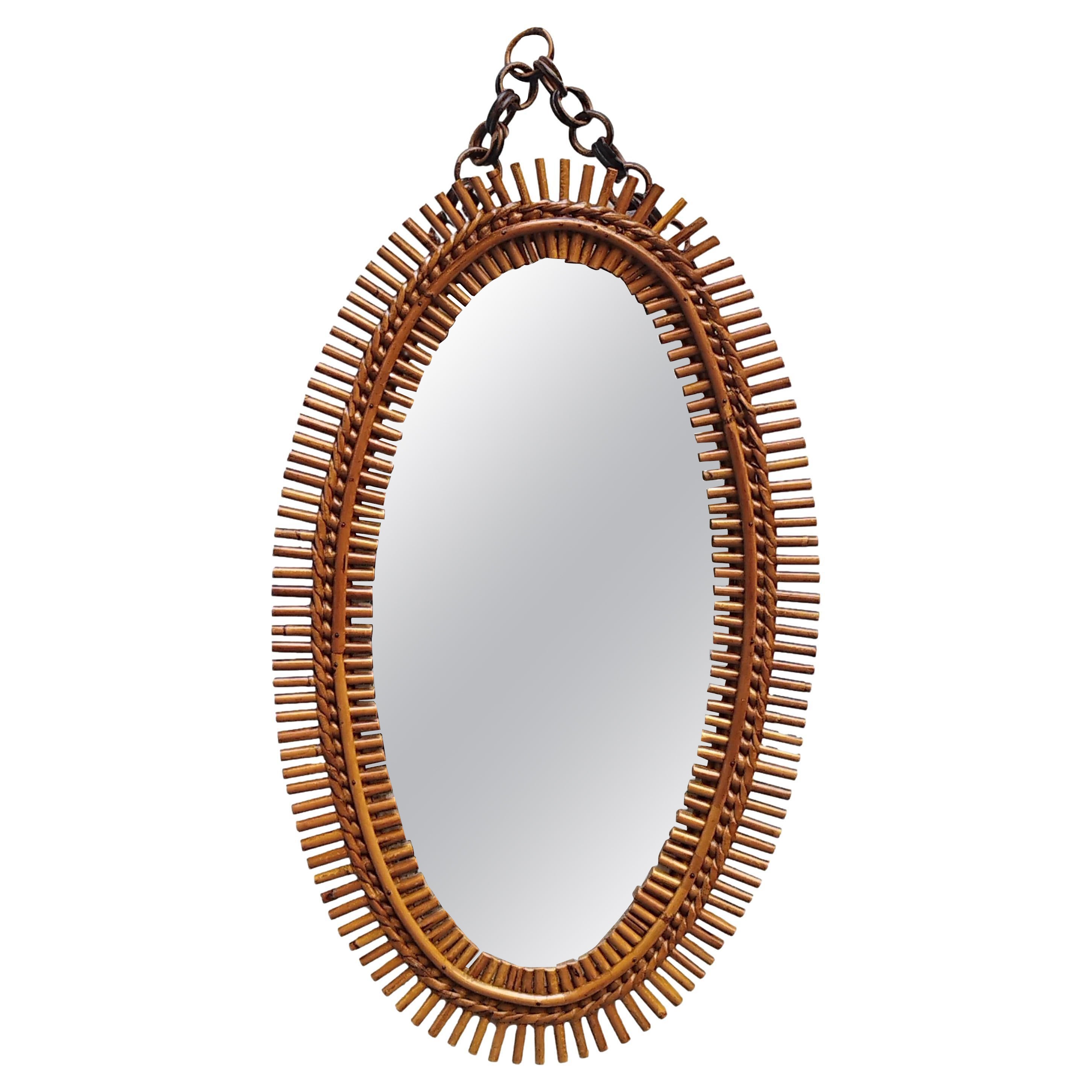 Olaf Von Bohr Rattan Oval Wall Mirror, Italy 1960s For Sale
