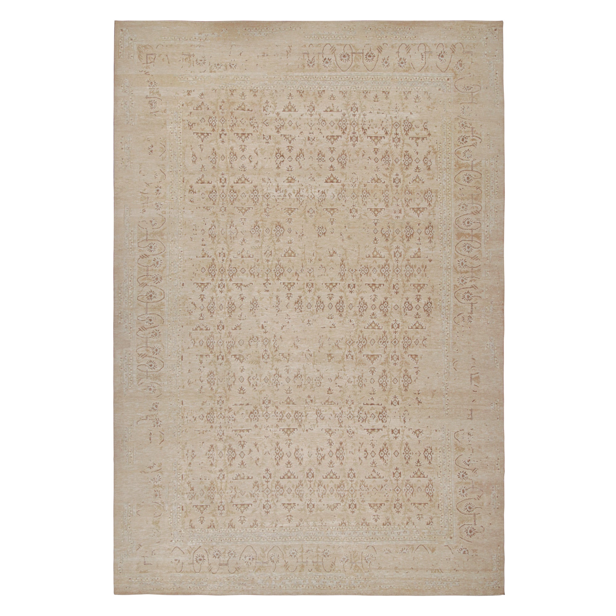 Rug & Kilim’s Oversized Oushak Rug in Beige-Brown All Over Pattern For Sale