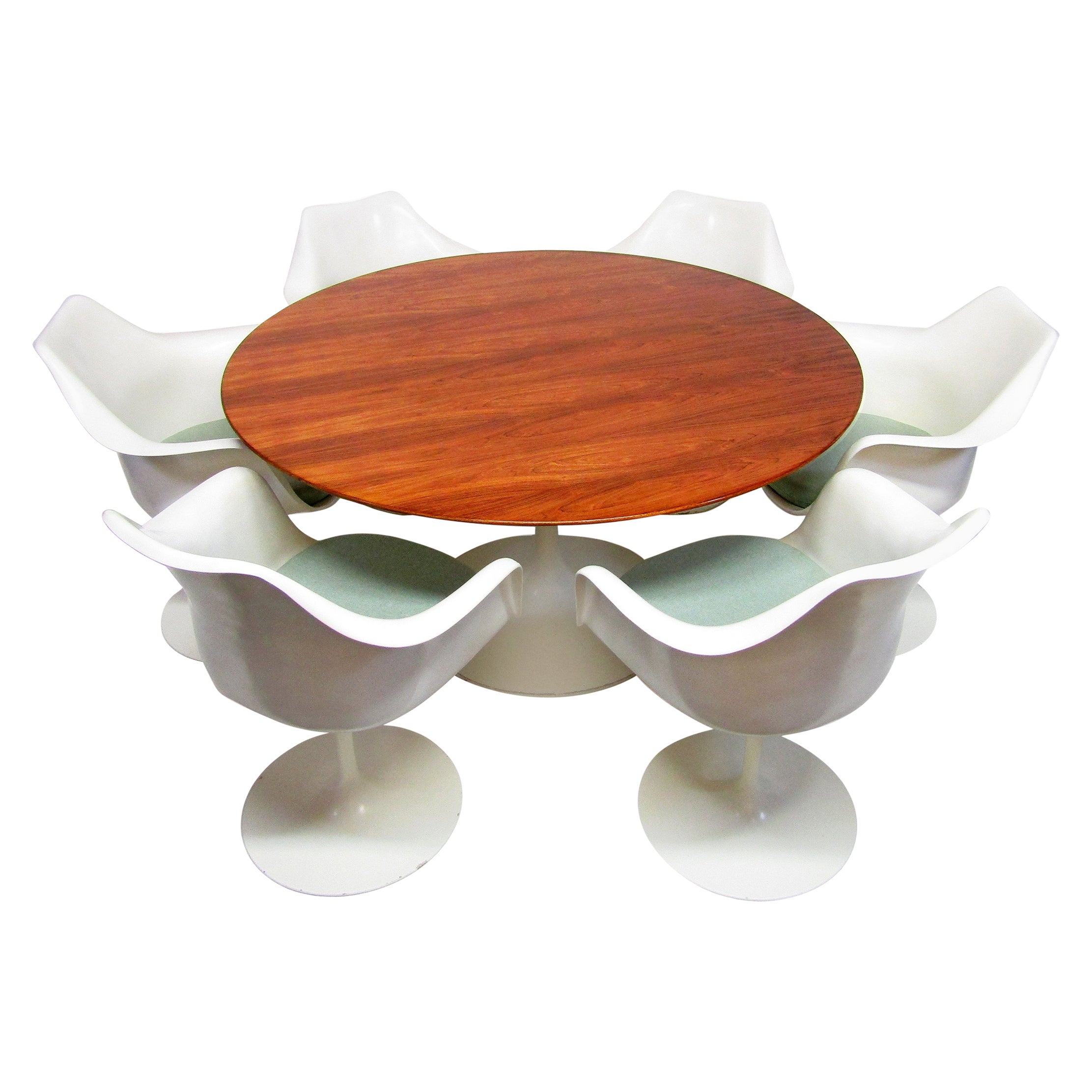 1970s Rosewood Tulip Dining Table & Six Chairs Set By Eero Saarinen for Knoll For Sale