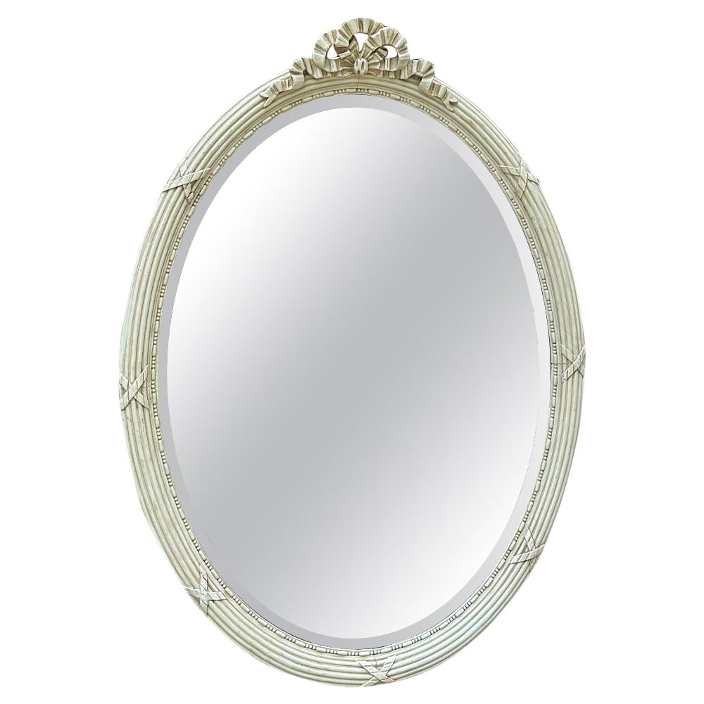 Antique French Louis XVI Neoclassical Painted Oval Mirror For Sale