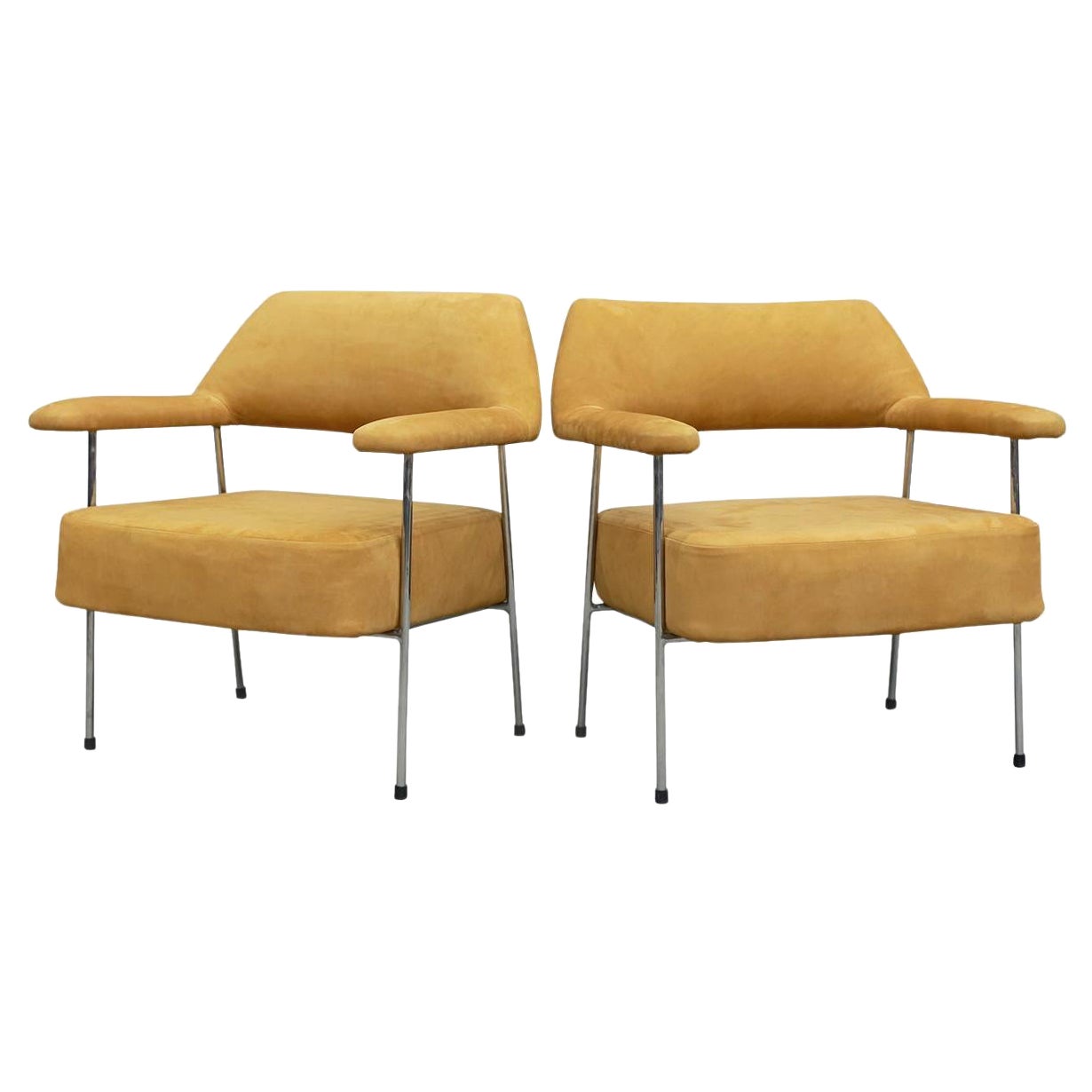 Mid-Century Modern Armchair Set in Metal and Suede by Joaquim Tenreiro, Brazil