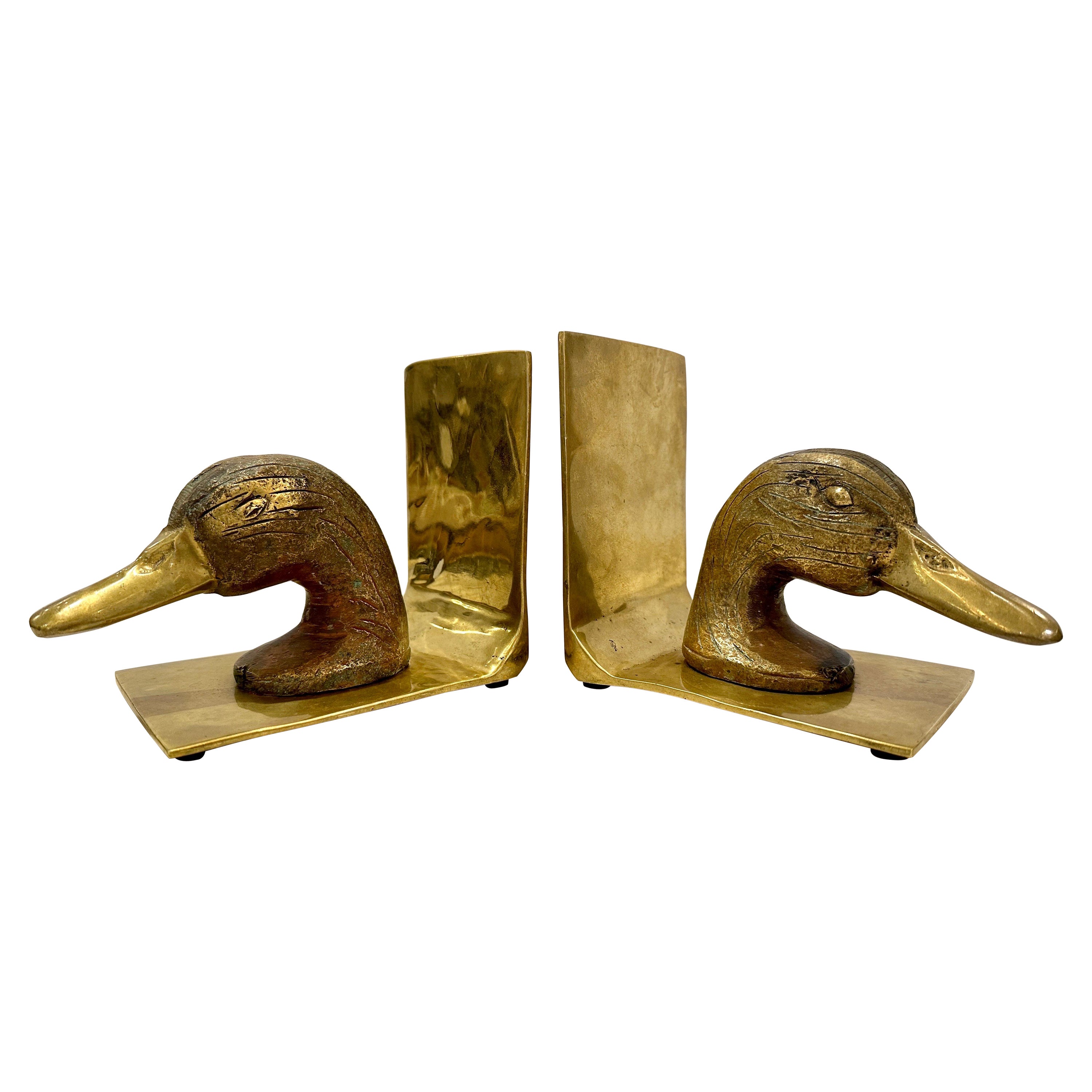 Solid Heavy Brass Vintage Mallard Bookends For Sale at 1stDibs