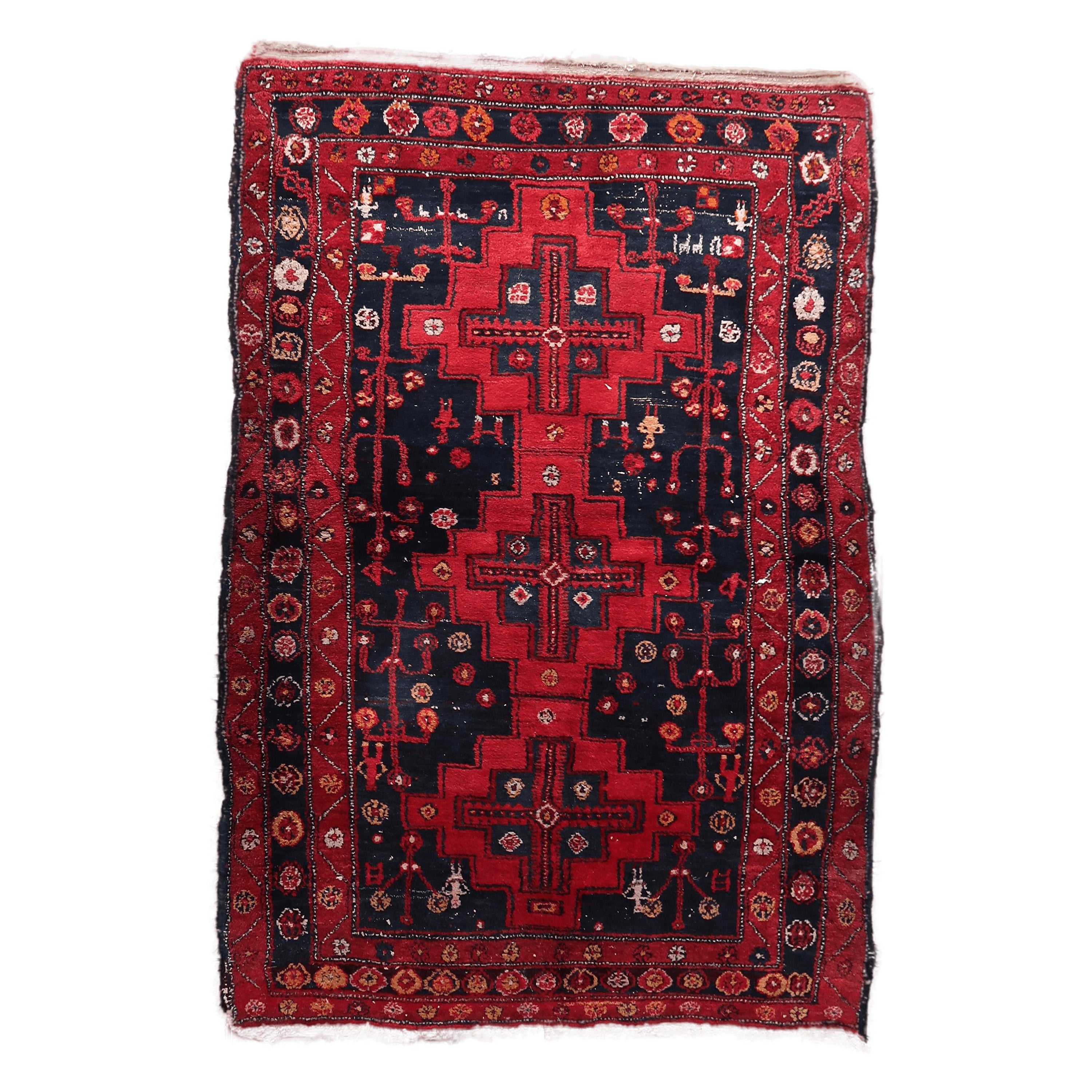 Handmade Antique Persian Hamadan Rug 4.6' x 6.7'', 1930s, 1C1086 For Sale
