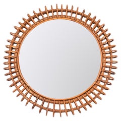 Vintage Albini Mid-Century French Riviera Bamboo and Rattan Round Italian Mirror, 1960s