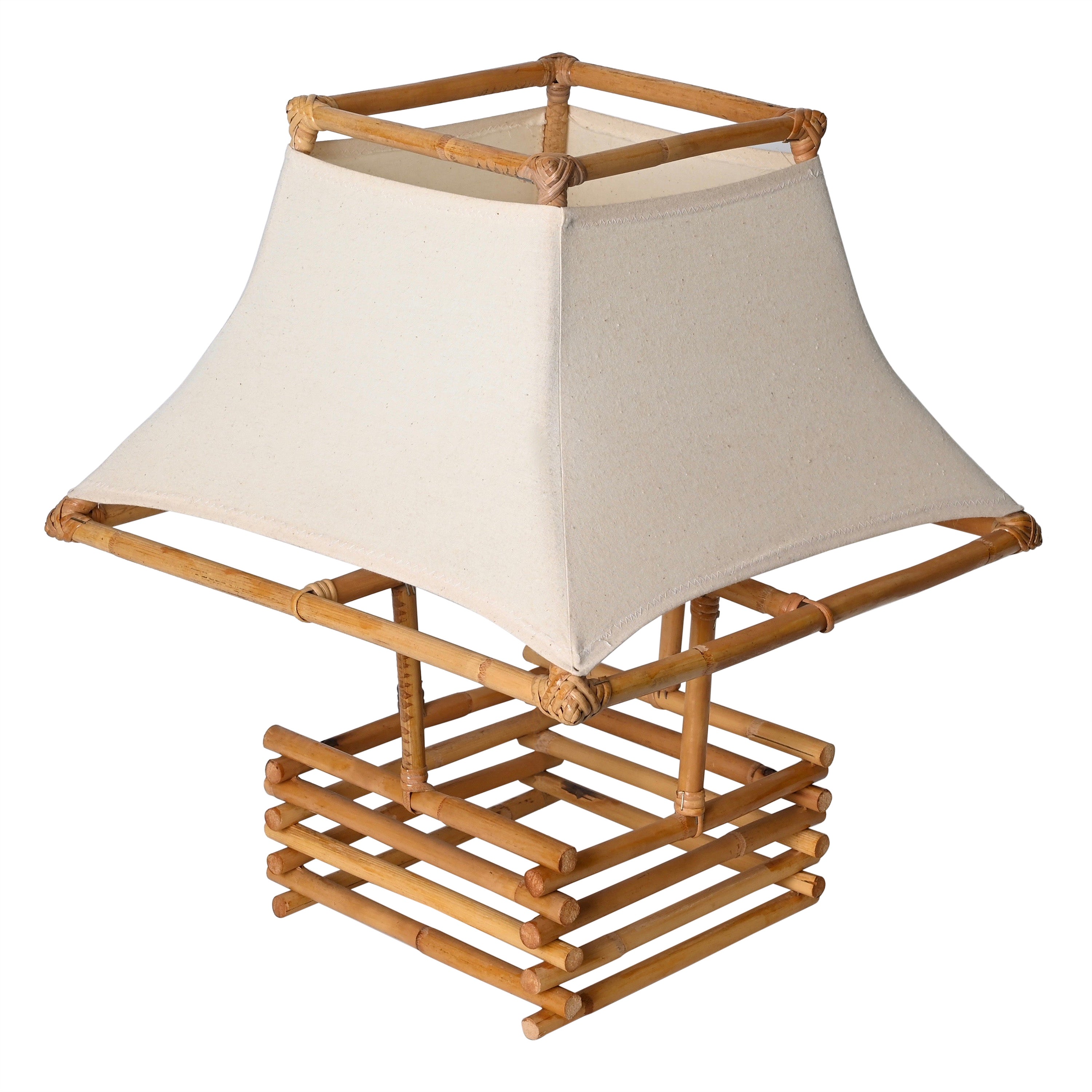 Louis Sognot Rattan, Wicker and White Fabric Table Lamp, France 1960s