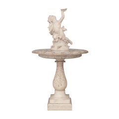 Antique Italian 19th Century White Carrara Marble Fountain Of Cupid With A Dolphin