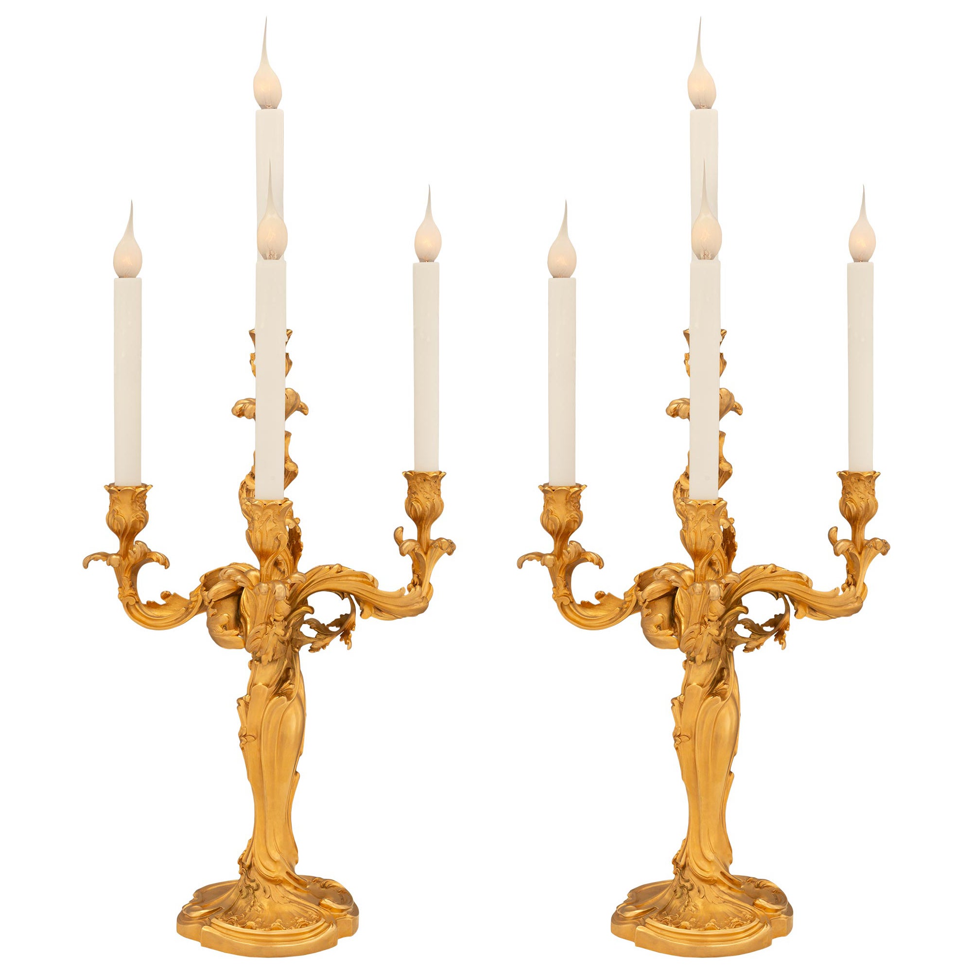 Pair Of French 19th Century Louis XV St. Ormolu Candelabras Signed E. Lelivevre