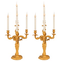 Antique Pair Of French 19th Century Louis XV St. Ormolu Candelabras Signed E. Lelivevre