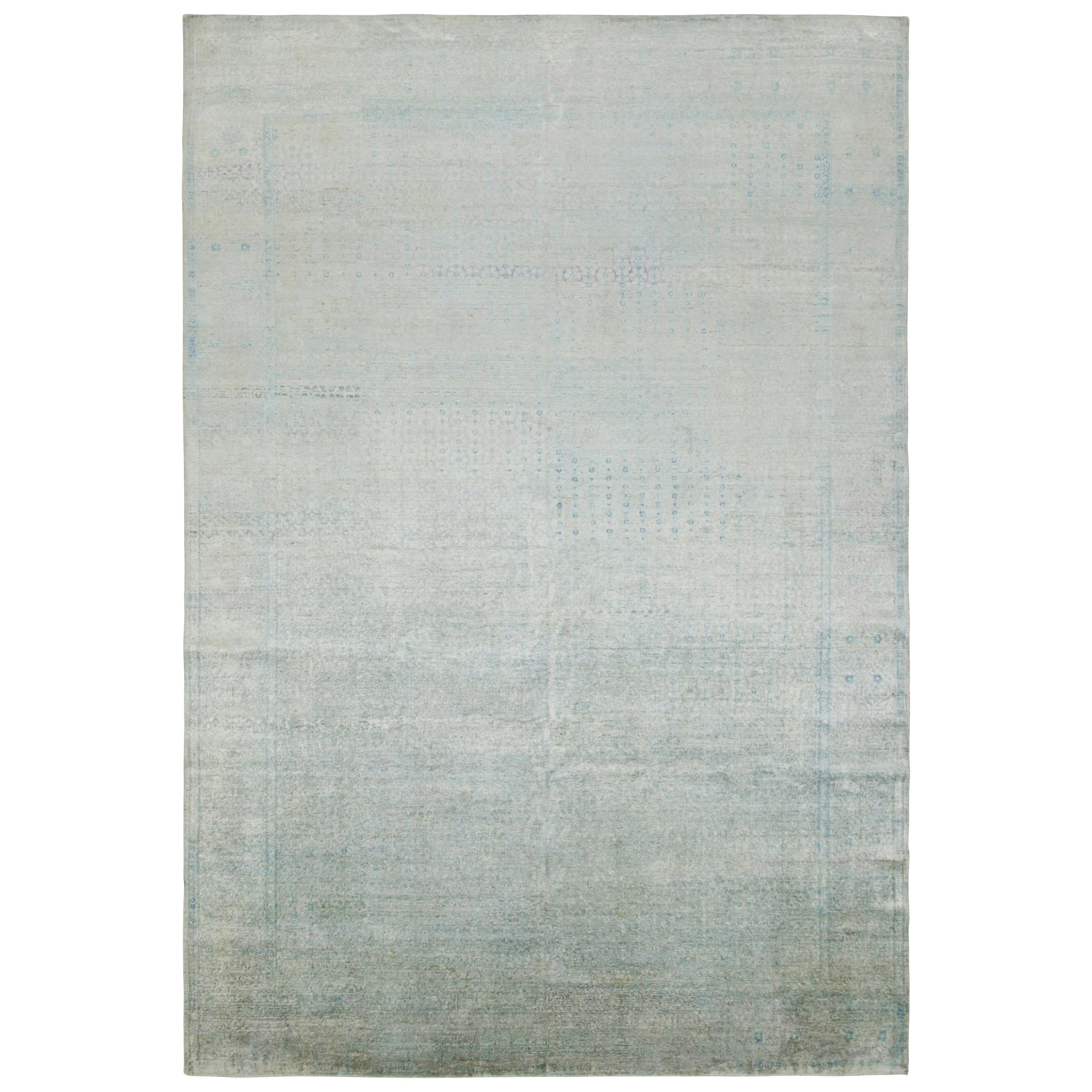 Rug & Kilim’s Modern Classic Rug in Blue and Silver/Gray Gentle Patterns