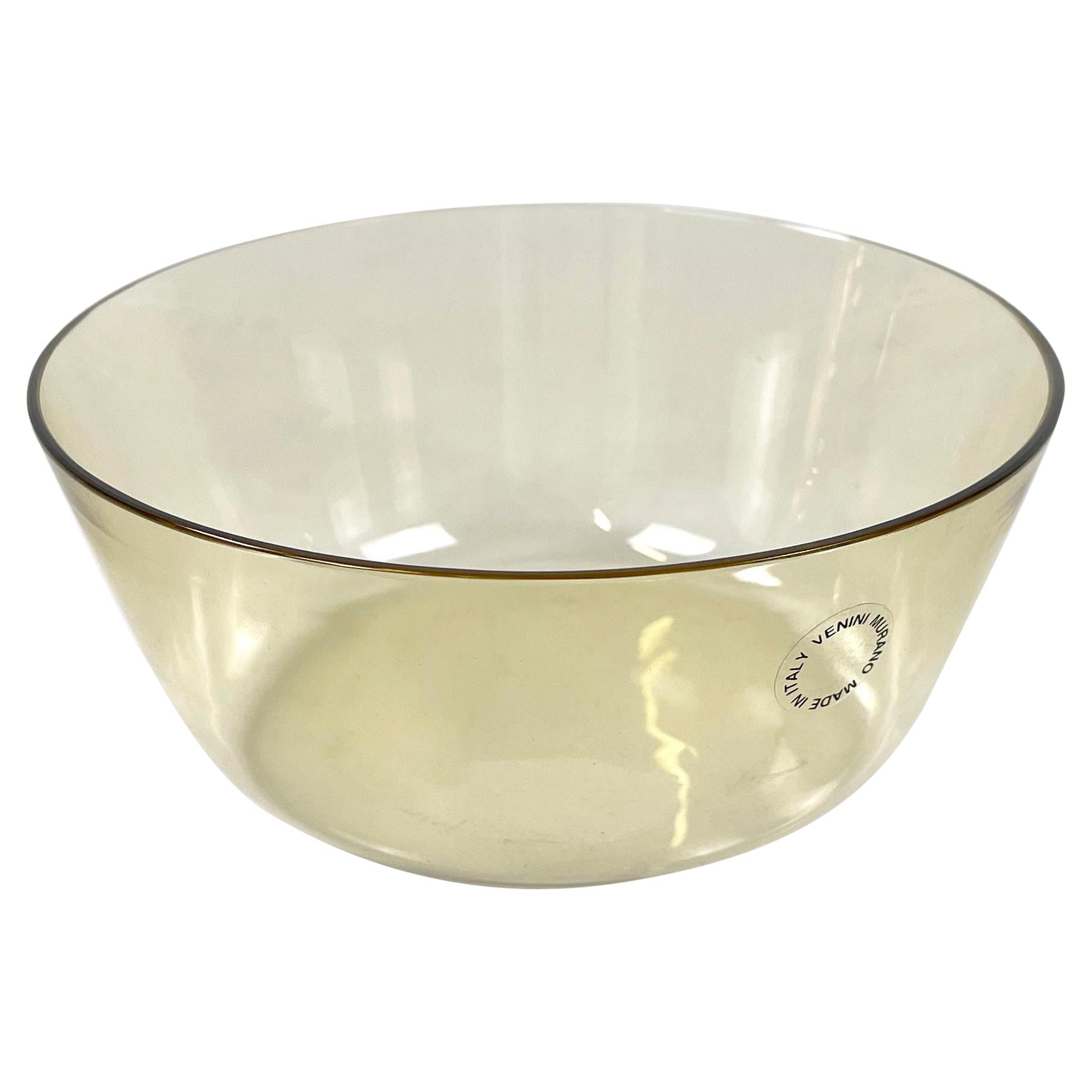 Italian modern Decorative bowl in transparent yellow Murano glass by Venini 1990 For Sale