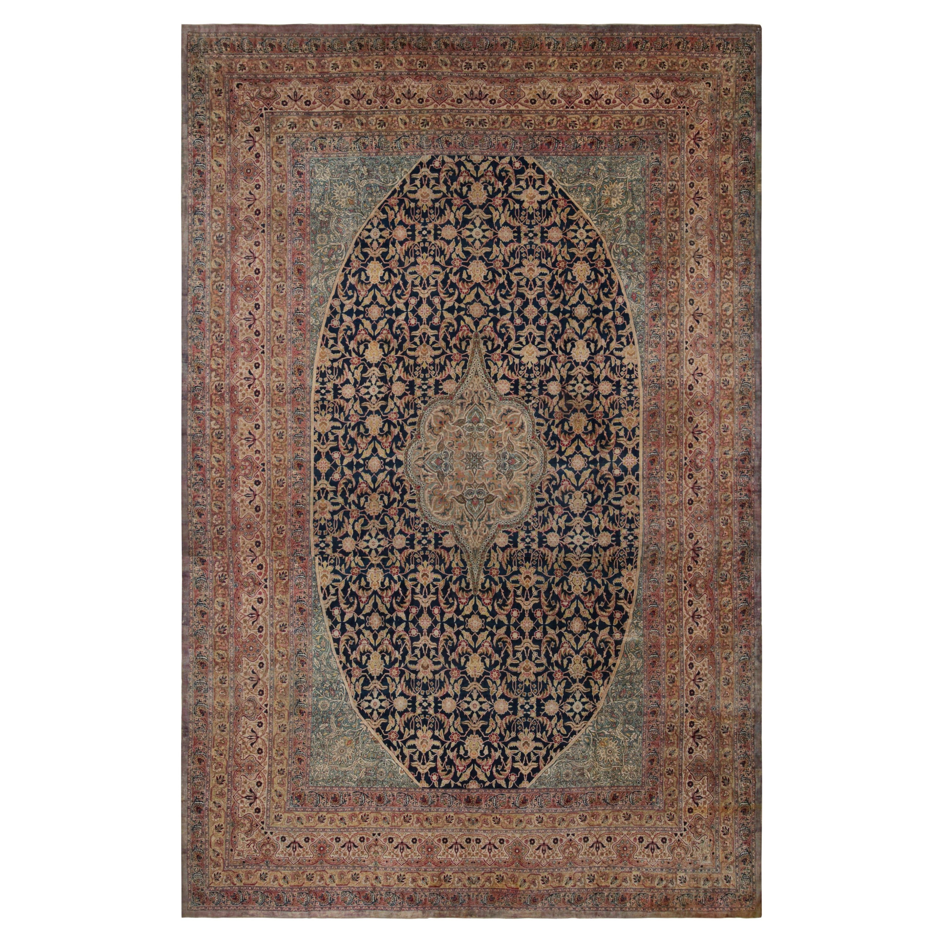 Antique Persian Kerman Lavar rug, with Floral Patterns For Sale