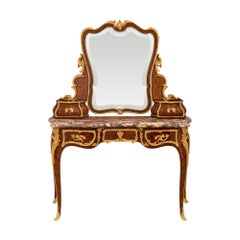 Antique French 19th Century Louis XV St. Tulipwood, Kingwood And Ormolu Vanity Table