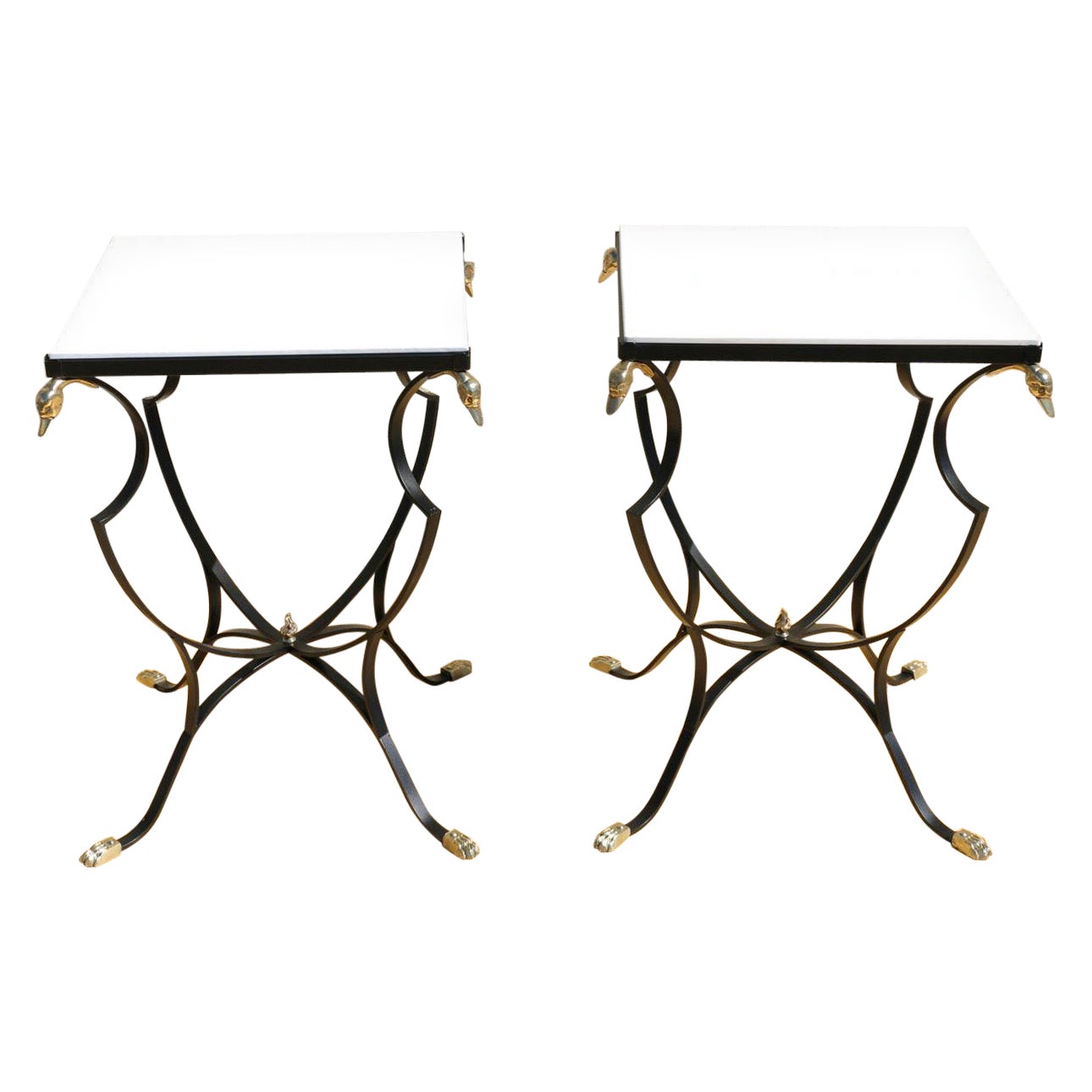 Swan Lyre Pair of End Tables by Samuel Copelon For Sale