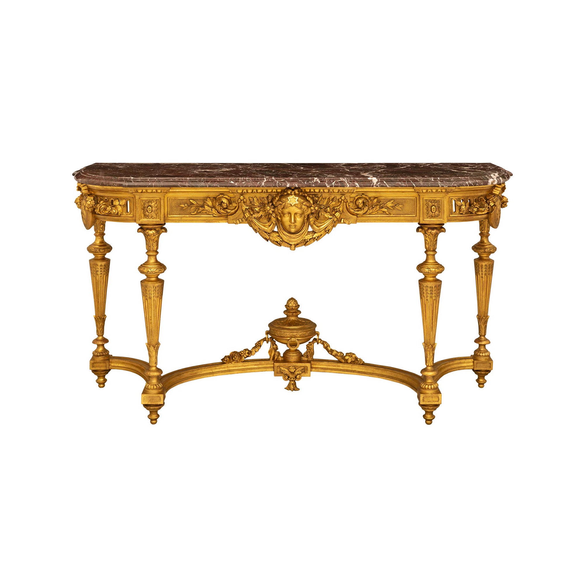 French 19th Century Louis XVI St. Freestanding Giltwood And Marble Console