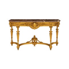 Antique French 19th Century Louis XVI St. Freestanding Giltwood And Marble Console