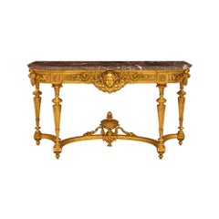 Französisch 19. Jahrhundert Louis XVI St. Freistehende Konsole aus Giltwood und Marmor