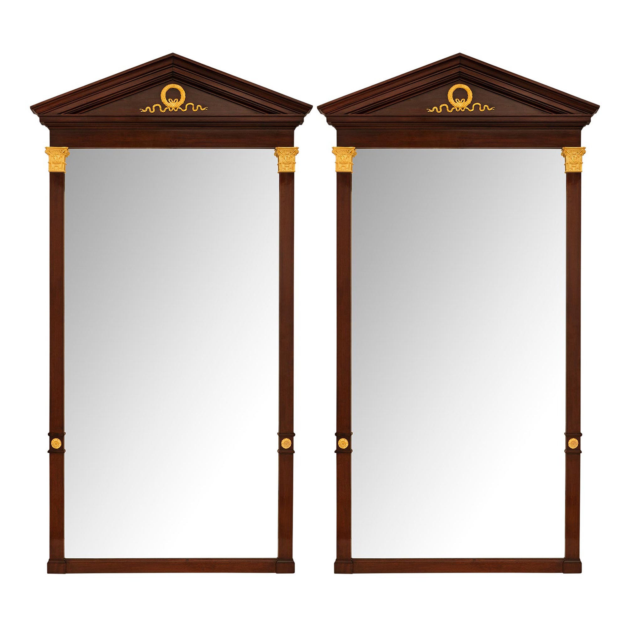 Pair Of French 19th Century Empire St. Mahogany And Ormolu Mirrors For Sale
