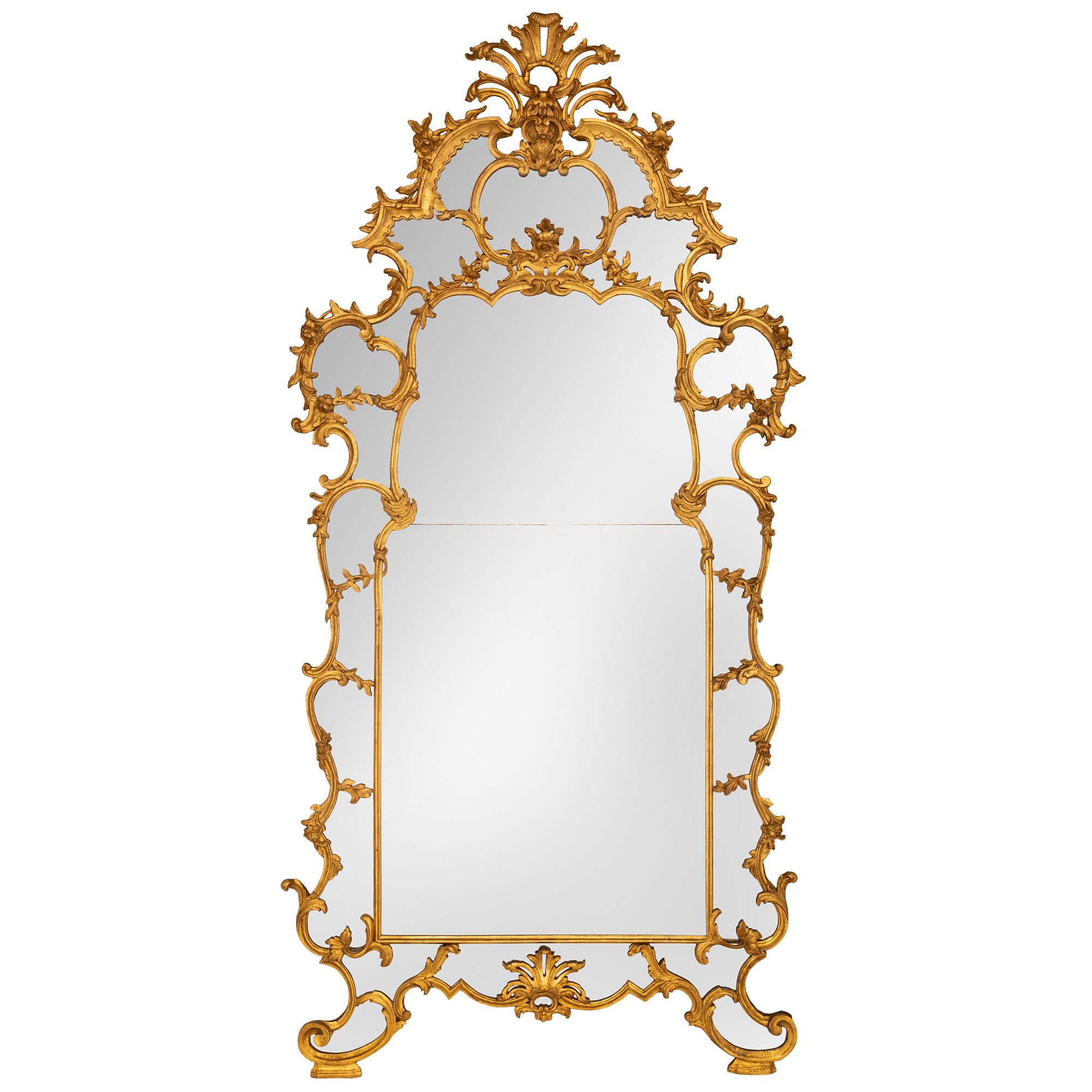 Miroir vénitien italien du 18ème siècle en bois doré