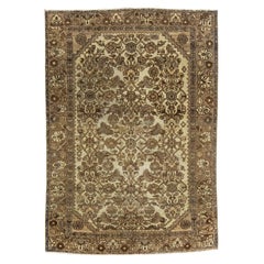 Floral Handmade Antique Persian Malayer Beige Scatter Wool Rug 