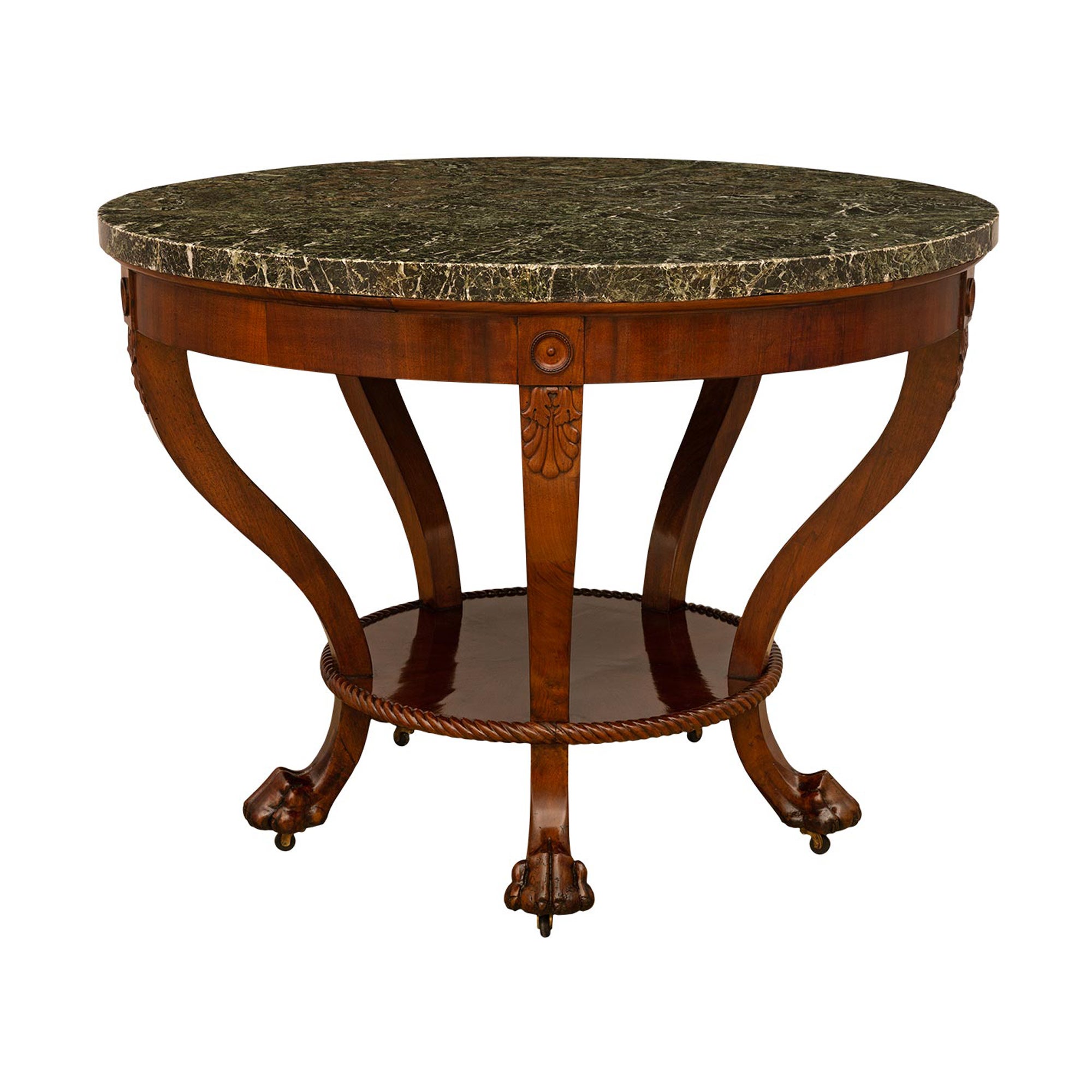 Italian 19th Century Neo-Classical St. Walnut And Marble Center Table For Sale