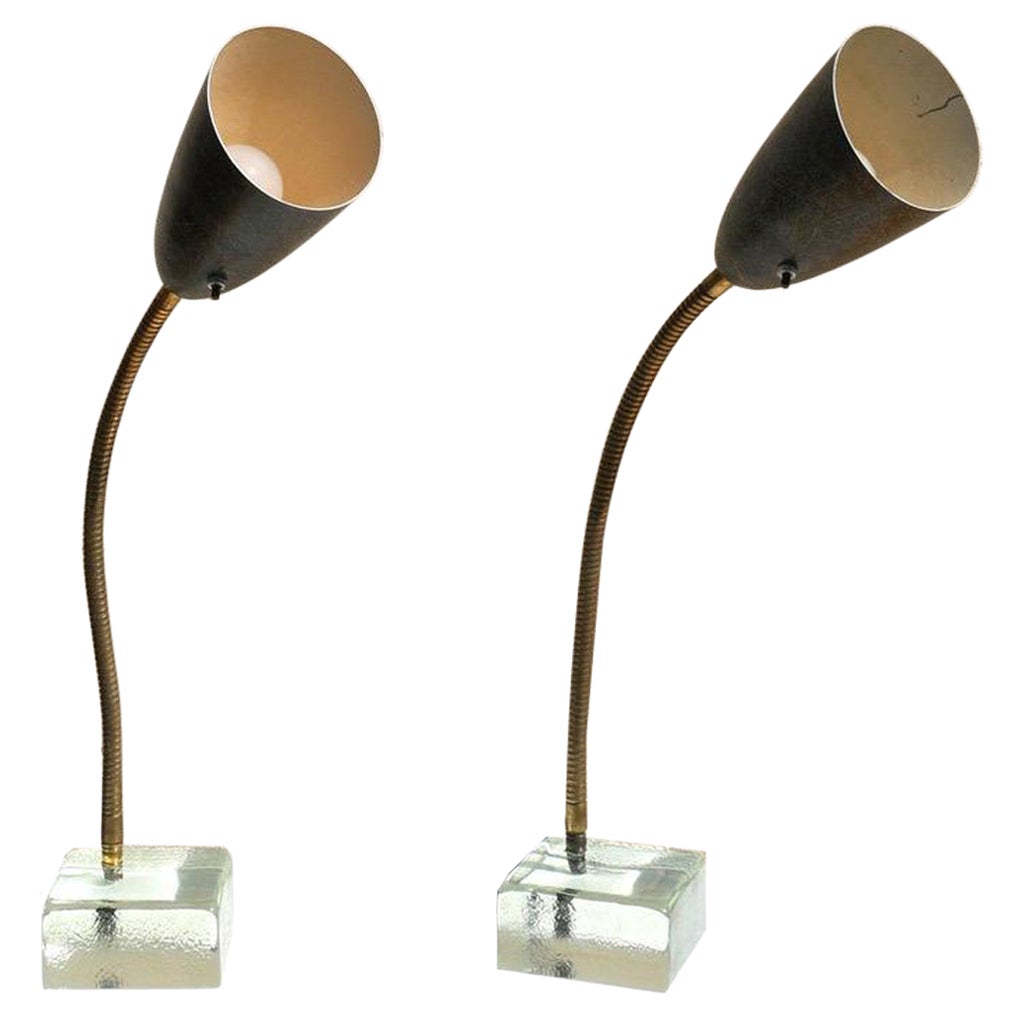1950’s Pair of Vintage Brass Flexible Table Lamps
