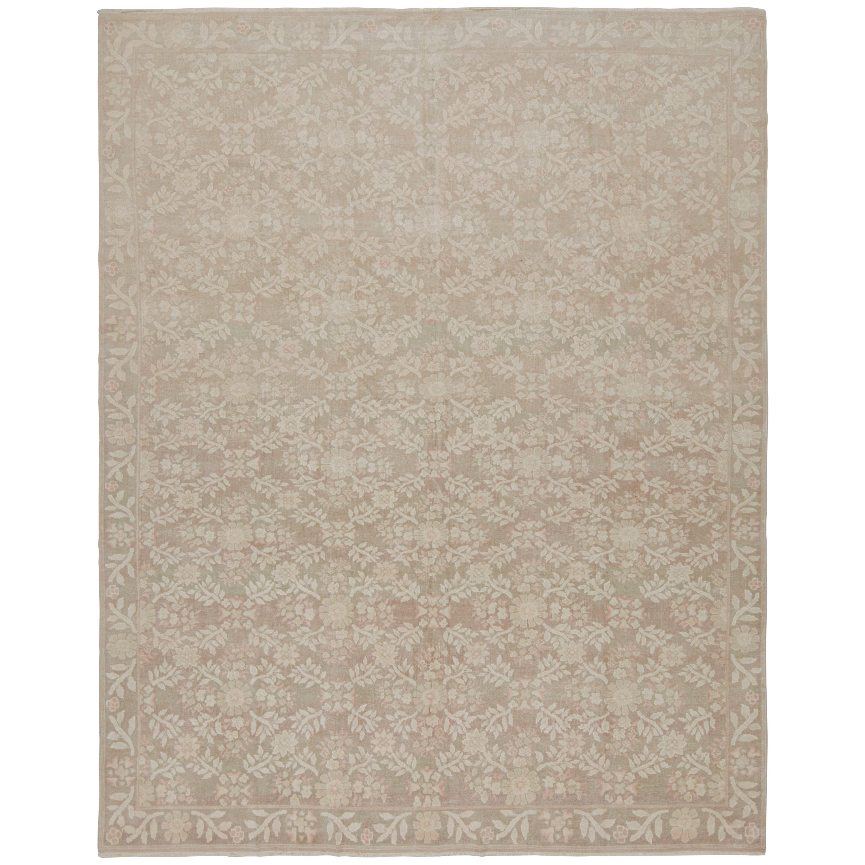 Rug & Kilim’s Contemporary European Style Rug in Beige with Floral Patterns  For Sale