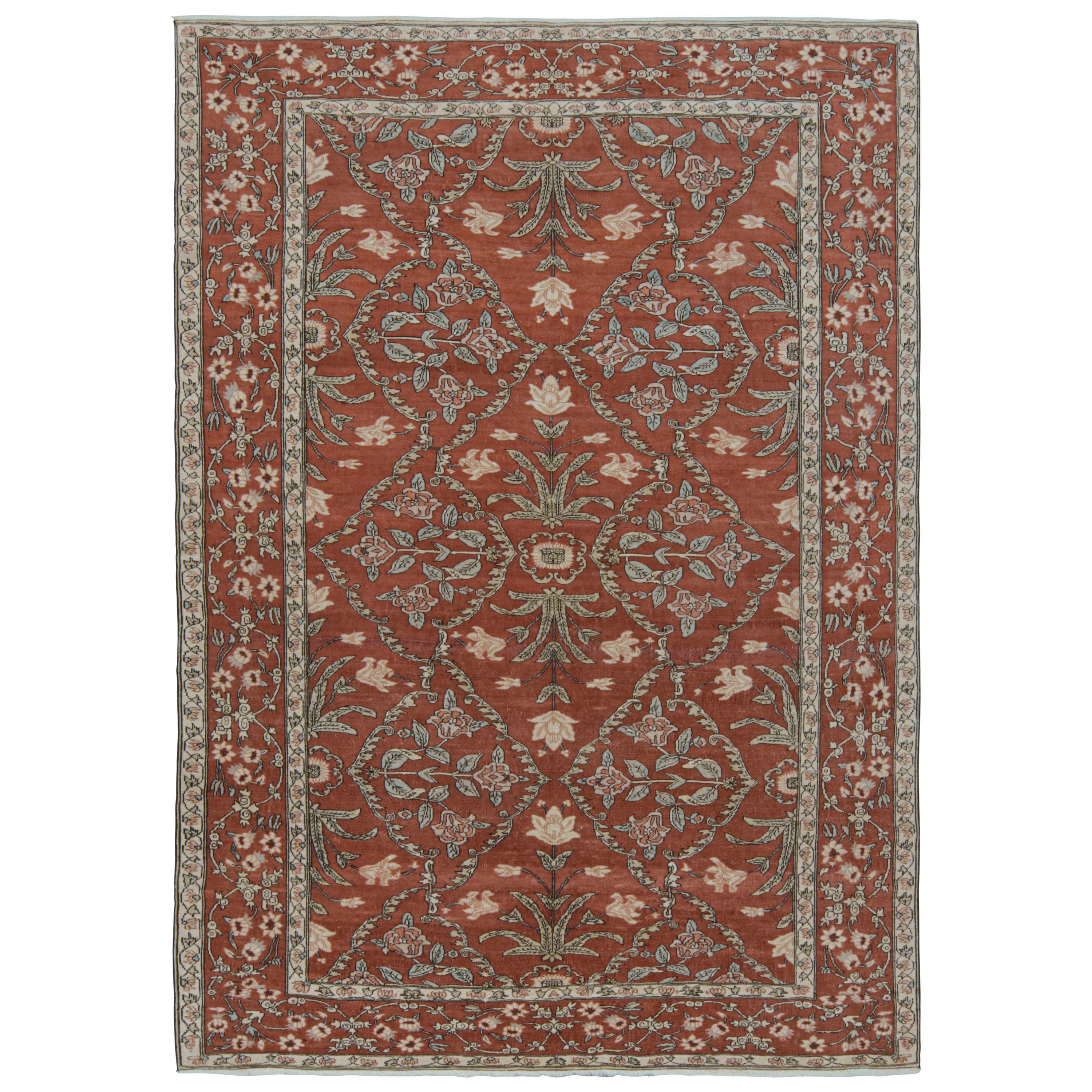 Rug & Kilim’s 17th Century Mogul Style Rug in Red with Beige Floral Patterns For Sale