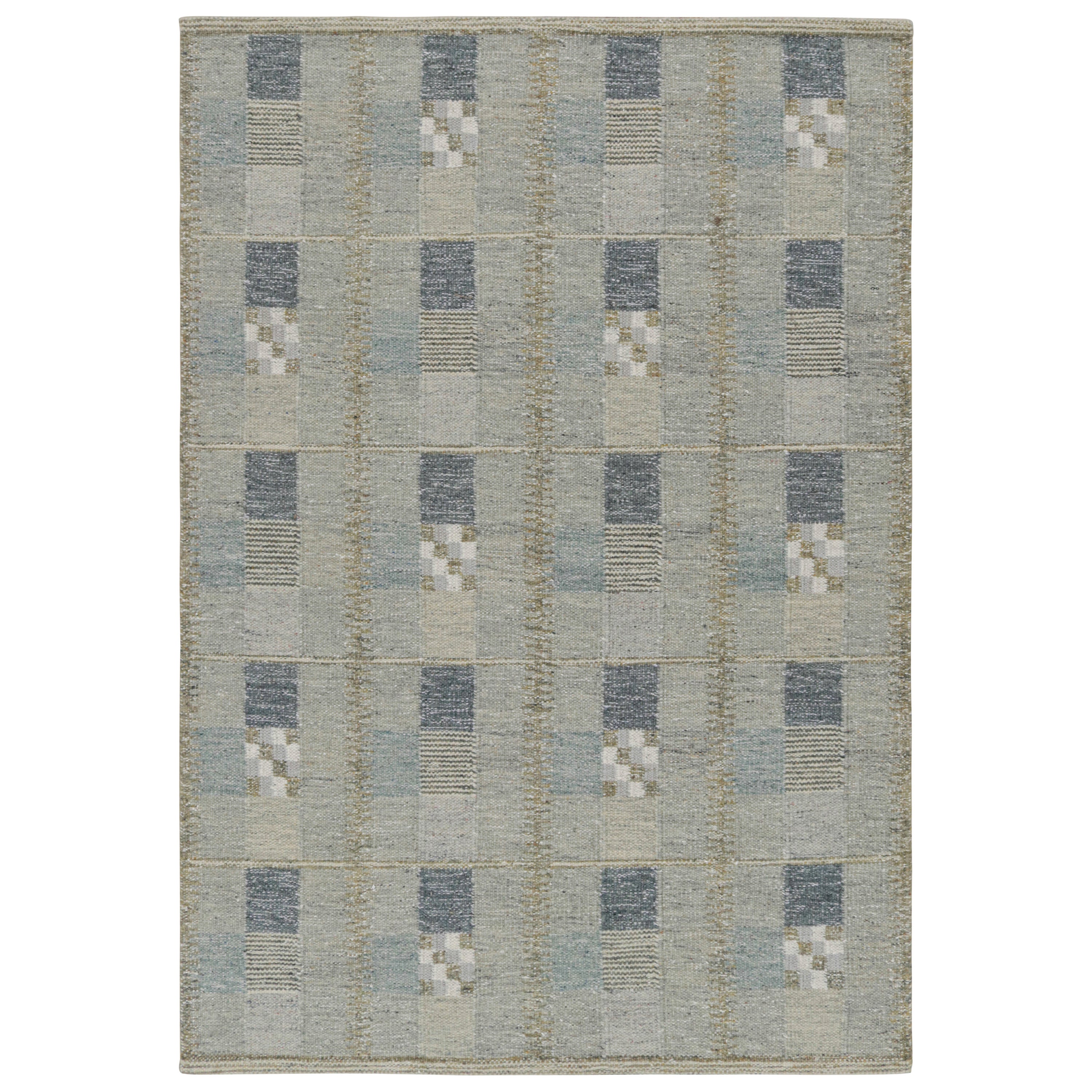 Rug & Kilim’s Scandinavian Kilim Rug with Gray and Blue Geometric Patterns For Sale