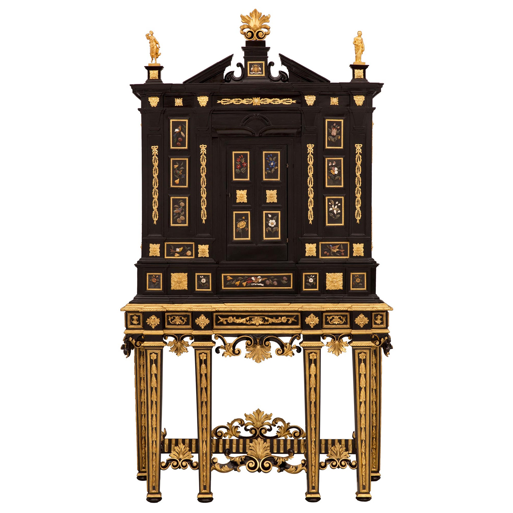Italian 19th Century Baroque St. Semi Precious And Hard Stone Florentine Cabinet