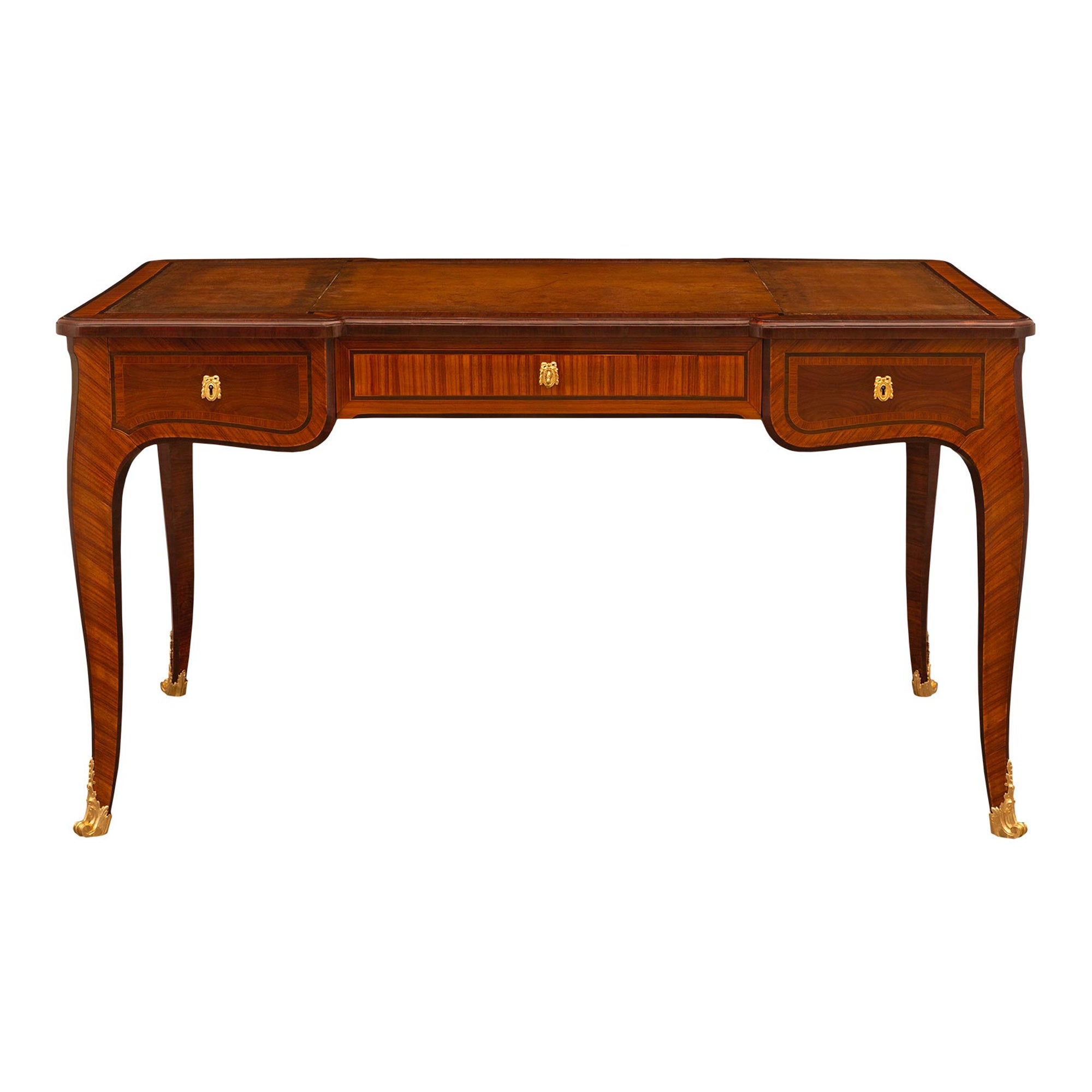 French Louis XV St. Tulipwood, Kingwood, And Ormolu Desk, Signed By Krieger For Sale