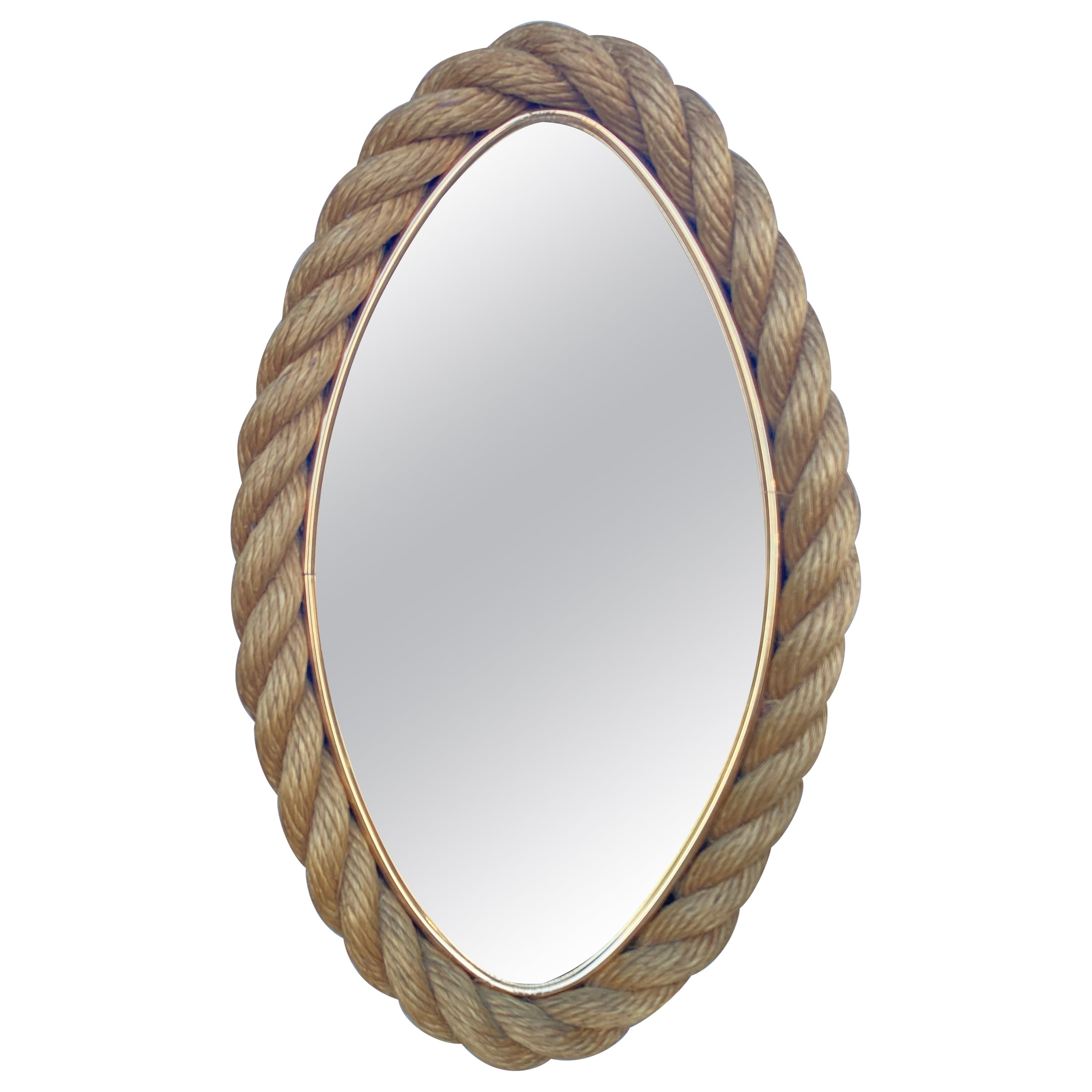 Mid-Century Rope Oval Mirror Adrien Audoux & Frida Minet For Sale